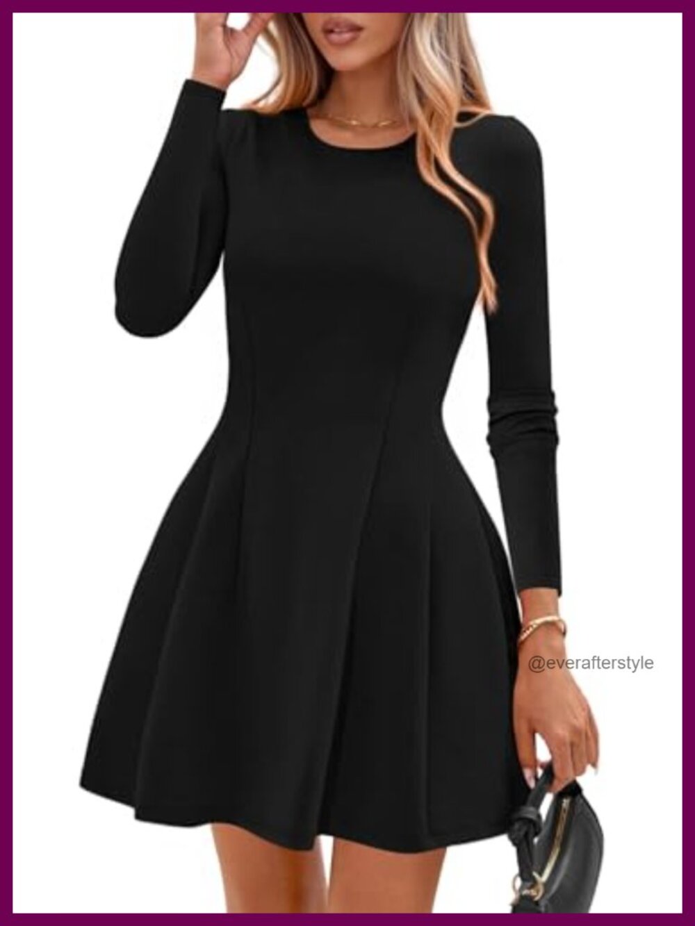 PRETTYGARDEN Pleated Long Sleeve Mini Dress A-Line Babydoll Club Night Out